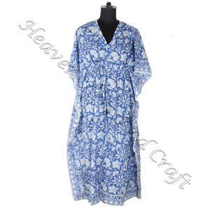 2025 caftanes largos africanos fabricante de ropa de mujer diseñador Kimono de algodón indio vestido caftán largo y corto estampado en bloque - Product Image 4