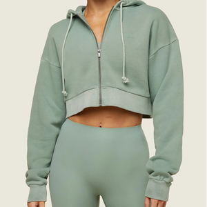 Top Trending Factory Top Quality Custom Streetwear Thick Cotton <b>Crop</b> Hooded <b>Zip</b> <b>up</b> Women Solid Color Hoodie - Product Image 5