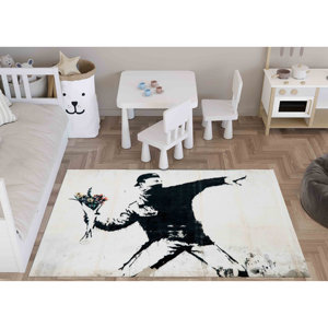 Banksy Flower Graffiti <b>Rug</b>, <b>Outdoor</b> <b>Rugs</b>, Printed <b>Rug</b>, Front Door <b>Rug</b>,Nonwoven Soft <b>Rug</b> - Product Image 3