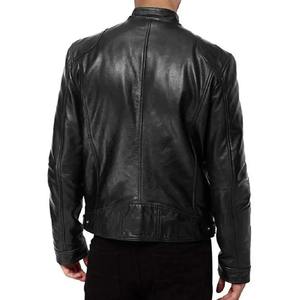 Manteau de moto pour hommes, col montant coupe-vent, poches zippées, veste de moto en cuir lisse de grande taille, mi-longue - Product Image 4