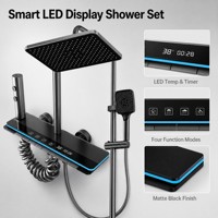 Ensemble de douche LED de luxe moderne avec pommeau de douche pluie, douchette à main et robinet de baignoire pour salle de bain