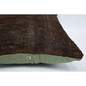 Brown Wool Kantha Patchwork Pillow 12x20 Inches with Subtle Striped Pattern Woven Decorative <b>Cushion</b> Embroidered Vintage Style - Product Image 5