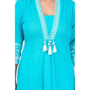 Élégant ensemble Kurta pour femme brodé bleu aqua avec Dupatta - Product Image 1