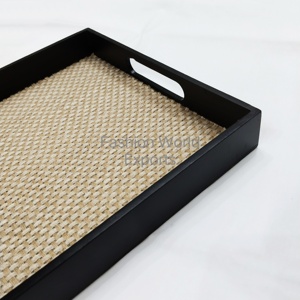 Eco-Friendly Wooden Serving Tray with Natural Jute Base Rustic Breakfast Tray with Handles Sustainable Home Kitchen Organizer - Product Image 1