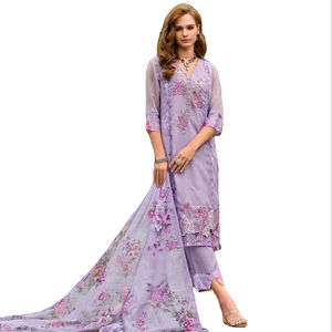 New Collection <b>Organza</b> Embroidery and Handwork Viscose <b>Silk</b> Fabric Salwar Kameez with Digital Print Dupatta for Parties - Product Image 1