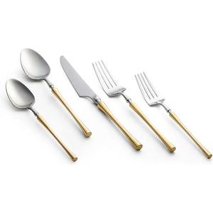 Couverts en acier inoxydable utilisés dans la cuisine table à manger café usage domestique couverts plaqués couleur argent poignée couleur or ensemble de 5 - Product Image 1