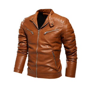 Hot Selling Elegant Men's Autumn Leather Jacket Solid Color with Two Side Pockets Made From Durable jacket for men - Product Image 4