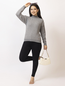 Suéter de Punto para Mujer, Cuello Alto, Manga Larga, Color Sólido, con Detalle de Tachuelas, Estilo Casual, para Invierno, Suave, Cálido y a la Moda - Product Image 6