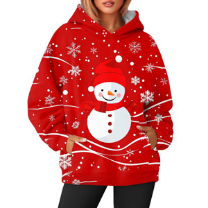 Sudaderas con capucha de gran tamaño de Navidad para mujer Sudaderas de lana Sublimado Casual Sudadera con capucha de manga larga con bolsillo y cordón - Product Image 5