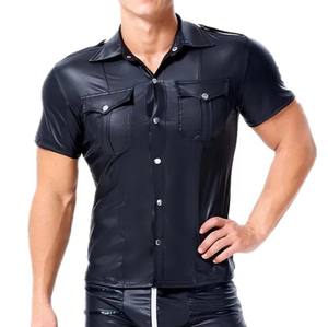 <b>Men</b> Wholesale <b>Shirts</b> Premium Short Sleeves Breathable Genuine Leather <b>Shirt</b> Custom Hip Hop Fashion Real Leather <b>Shirts</b> - Product Image 2