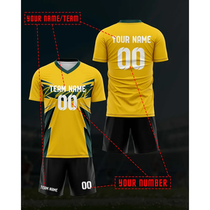 เสื้อฟุตบอลผู้ชายแบบปรับแต่งได้ สวมใส่สบาย ระบายอากาศดี พร้อมชื่อและหมายเลข สีเหลือง สไตล์อเมริกันฟุตบอล ตัดเย็บอัตโนมัติ - Product Image 3