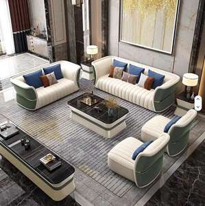 Juego de Sofás Chesterfield Minimalista Moderno de 3 Plazas, Ecológico, Duradero, Madera de Teca Sólida, Cuero Premium, Muebles para Sala de Estar - Product Image 1