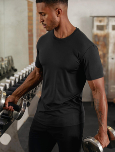 Camiseta de poliéster Spandex con logotipo personalizado de alta calidad, camisetas de gimnasio para hombre con panel de Color para entrenamiento - Product Image 2