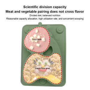 Assiette à ventouse pour bébé en silicone de qualité alimentaire, incassable et écologique, forme girafe de dessin animé, compartimentée, compatible lave-vaisselle et résistante à la chaleur - Product Image 6