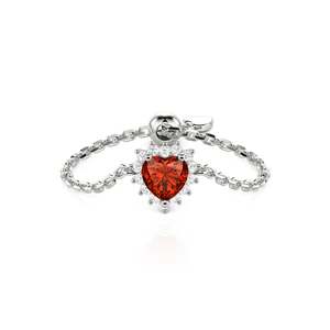 Bague ajustable en acier inoxydable de luxe avec cœur halo personnalisé - Product Image 1