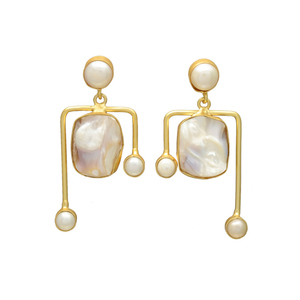 Pendientes de Perlas Naturales de Agua Dulce Color Blanco Ostra, Estilo Vintage, Latón Chapado en Oro de 24K, Sin Níquel, Hechos a Mano, para Mujer, Boda - Product Image 1