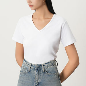 เสื้อยืดคอวีระบายอากาศสำหรับผู้หญิงเสื้อยืดคอวีสวมใส่สบายโลโก้ตามสั่ง - Product Image 3