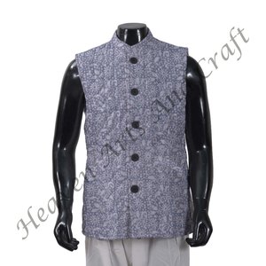 Chaqueta de algodón para hombre de otoño e invierno, Abrigo acolchado con estampado de bloques a mano, decoración de botones florales, acabado transpirable - Product Image 3