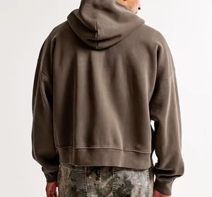 Sudaderas con capucha con cremallera de algodón 100% personalizadas para hombres Unisex de talla grande Boxy Fit Drop Shoulder Cropped Hoodie Beaded Technique grueso invierno - Product Image 3