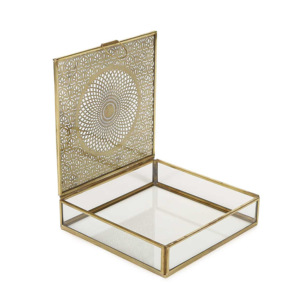 Boîte de rangement à bijoux en verre gravé en métal doré de luxe personnalisée faite à la main avec conception personnalisée pour affichage ou décoration - Product Image 2