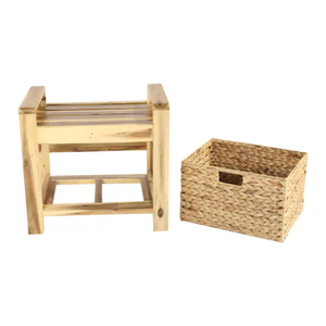 Taburete contemporáneo de alta calidad con marco de madera natural y cesta de almacenamiento de jacinto de agua, venta al por mayor desde Vietnam. - Product Image 3