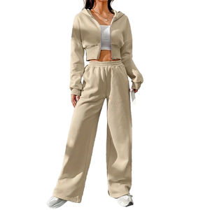 Nouvel ensemble de survêtement unisexe en molleton polaire à capuche zippé, style streetwear, 100 % coton, 2 pièces - Product Image 4