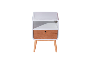 Table de chevet moderne en MDF éco-responsable et durable, placage frêne, accents blancs en bois d'hévéa, couleur naturelle, mobilier de chambre pour hôtel et appartement - Product Image 4