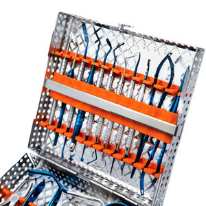 Blue/Silver <b>Set</b> of 19 Dental Instruments Kit <b>Sets</b> Tools <b>Pliers</b> Sterilization Tray Ergonomic Grip German Stainless Steel Kit Pack - Product Image 2