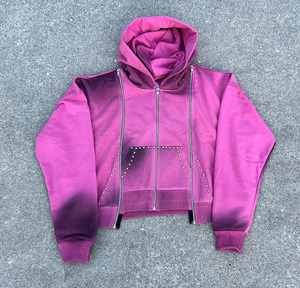 Chándal de invierno de alta calidad para hombre, conjunto de dos piezas, lavado ácido, diamantes de imitación, cremallera, pantalones de chándal, Sudadera con capucha, chándal, 100% de lana - Product Image 2