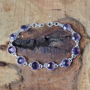 Amethyst Quartz 925 Silver <b>Bracelet</b> Round Faceted Gemstone Handmade Adjustable Jewelry Elegant Gift For Women - Product Image 1