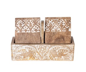 Dessous de verre en bois carré de style classique fabriqué à la main couleur bois naturel quatre qualité robuste pour la maison hôtel ou cadeau - Product Image 2