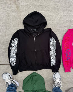 Sweat à capuche zippé pour homme, coupe courte, ourlet brut, délavage acide, impression personnalisée de logo de haute qualité, streetwear - Product Image 1