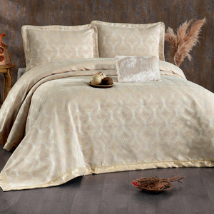 Guzide Podyum Gold 4-Piece Customized Classic Luxury Home <b>Bedspread</b> <b>Set</b> 100% Chenille Organic Woven Striped Washable Anti-Dust - Product Image 1