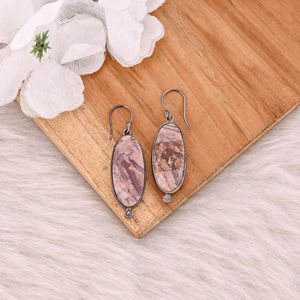 Malinga Jaspe Long Ovale Pierre Précieuse Fait à la Main Designer Laiton Noir Ruthénium Dangler Boucle D'oreille En Gros Bijoux En Laiton Bijoux - Product Image 4