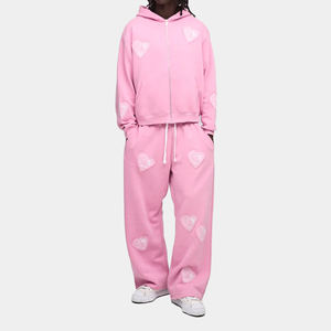 Survêtement oversize 2026, coupe ample, fermeture éclair intégrale et jambes extrêmement larges, avec appliques en forme de cœurs, survêtements oversize, combinaisons à fermeture éclair - Product Image 4