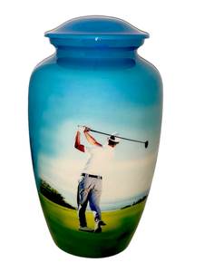 Urnas de Entierro de Cremación Encantador Golfista Diseño de Golf Tamaño Grande 26 cms de alto con Bolsa de Terciopelo - Product Image 2