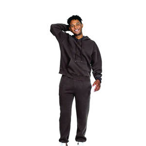 ชุดวอร์มซักได้สำหรับผู้ชายผ้าฝ้ายขนแกะสองชิ้นสีพื้นขนาด6XL ชุดออกกำลังกาย - Product Image 6