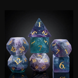 Dados de piedra de alta calidad, fluorita arcoíris, cristal natural, piedras curativas de reiki, piedras grabadas, juego de dados personalizado, cristal vikingo - Product Image 5