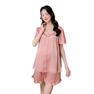 B608 Diseñador Anti-Shrink Absorbente de sudor Pantalones cortos de seda de encaje Rosa Logotipo personalizado Conjunto de ropa de maternidad Buena elección - Product Image 1