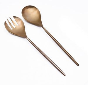 Premium Quality Metal <b>Gold</b> Plated <b>Spoon</b> & Fork <b>Serving</b> Set For Hotel Restaurant Home Dining - Product Image 1