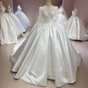 Jancember DW0189 Vestido de Novia Minimalista de Manga Larga con Corte Imperio en Satén para Mujer - Product Image 6