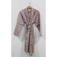 Robe Kimono Florale pour Femme, Peignoir Imprimé à la Main, 100% Coton Doux Tissé, Style Décontracté, Taille XS, pour Familles, Lot en Gros