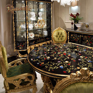 Set di <span class=keywords><strong>Tavolo</strong></span> e Sedie da Pranzo Retrò di Lusso per Appartamenti di Piccole Dimensioni con Intagli in Legno, Stile <span class=keywords><strong>Barocco</strong></span> <span class=keywords><strong>Nero</strong></span> e Oro - Product Image 5