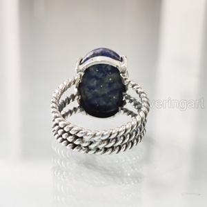 Bague Femme Naturel Afghani Lapis Lazuli Gemstone May Birthstone 3 Twisted Band Anniversaire Bijoux Bague en Argent Sterling 925 - Product Image 5