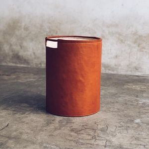 Panier de transport de bûches en cuir rustique fait à la main de qualité supérieure avec style néo-rotin, fourre-tout en cuir pleine fleur fait à la main d'Indonésie - Product Image 5