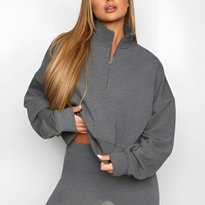 Sudaderas de algodón de peso pesado de tendencia con media cremallera para mujer Stand Autumn Jumper Hood Y2K Streetwear Color Block Hoodie - Product Image 4