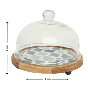 Cúpula de pastel de vidrio moderna con base de madera de mango y acabado de esmalte muestra y conserva con estilo productos horneados para bodas - Product Image 3
