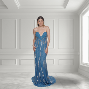 Vestido de Fiesta Largo hasta el Suelo, sin Tirantes, con Estampado Hecho a Mano, Escote en V, Cintura Natural, Silueta en A, para Mujer, Fabricante de Confianza - Product Image 2