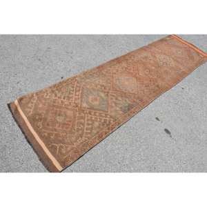 Alfombra de lana de retazos naranja Vintage, 2,5x9,3 pies, área grande clásica, diseño de pasillo rectangular turco para habitación de adolescentes, respaldo de látex - Product Image 2