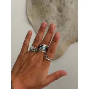 Navajo Handmade Multi-Stone Gemstone Ring with Invisible Sterling Silver Inlay Cut Diamond Shape Size 9.25 for Gift - Product Image 2